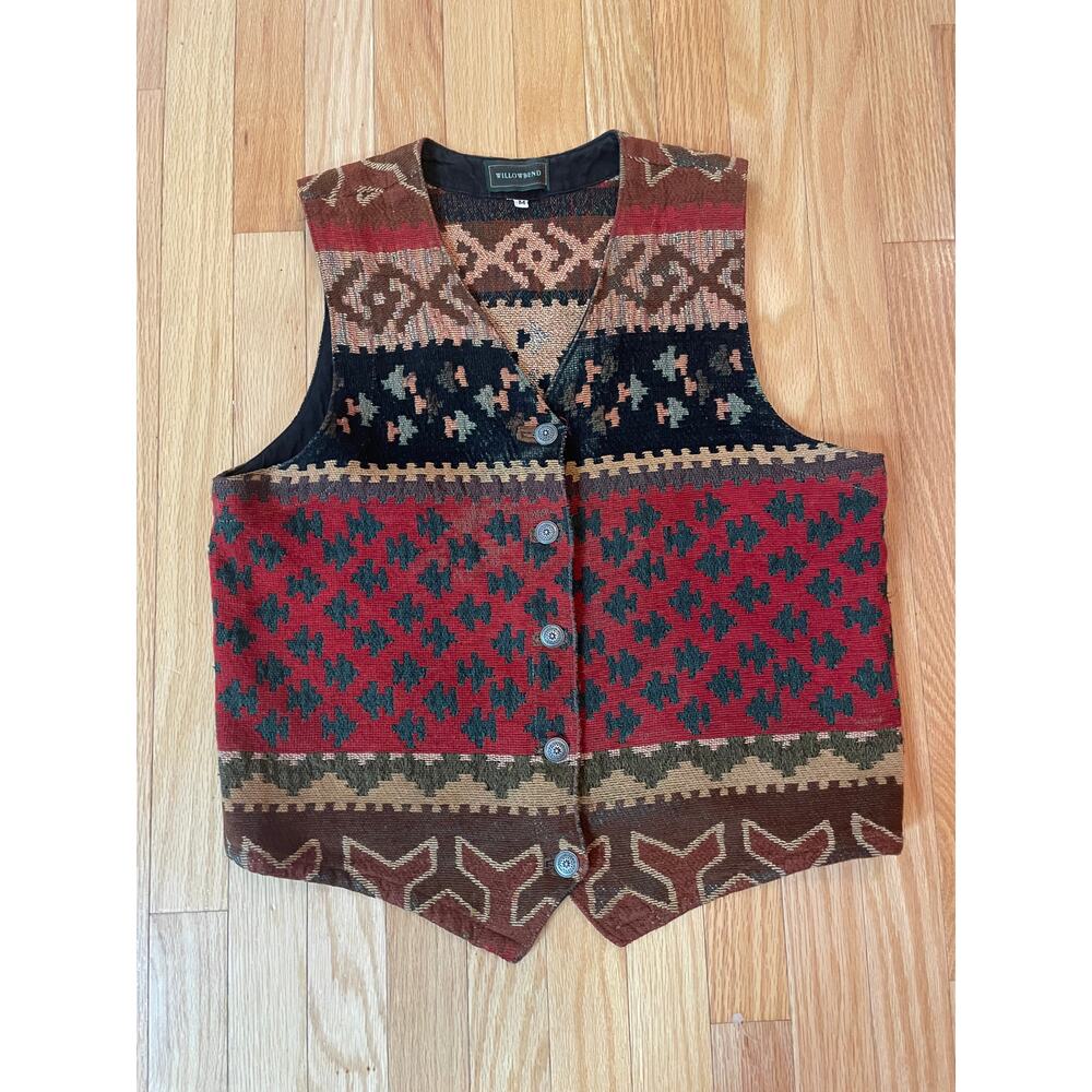 Vintage Western Southwest Aztec Tapestry Vest Womens Medium Button Front USA